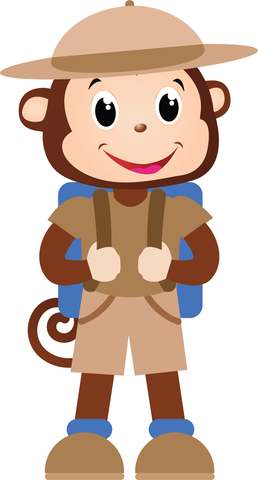A Cheeky Monkeys explorer character in a safari hat and backpack