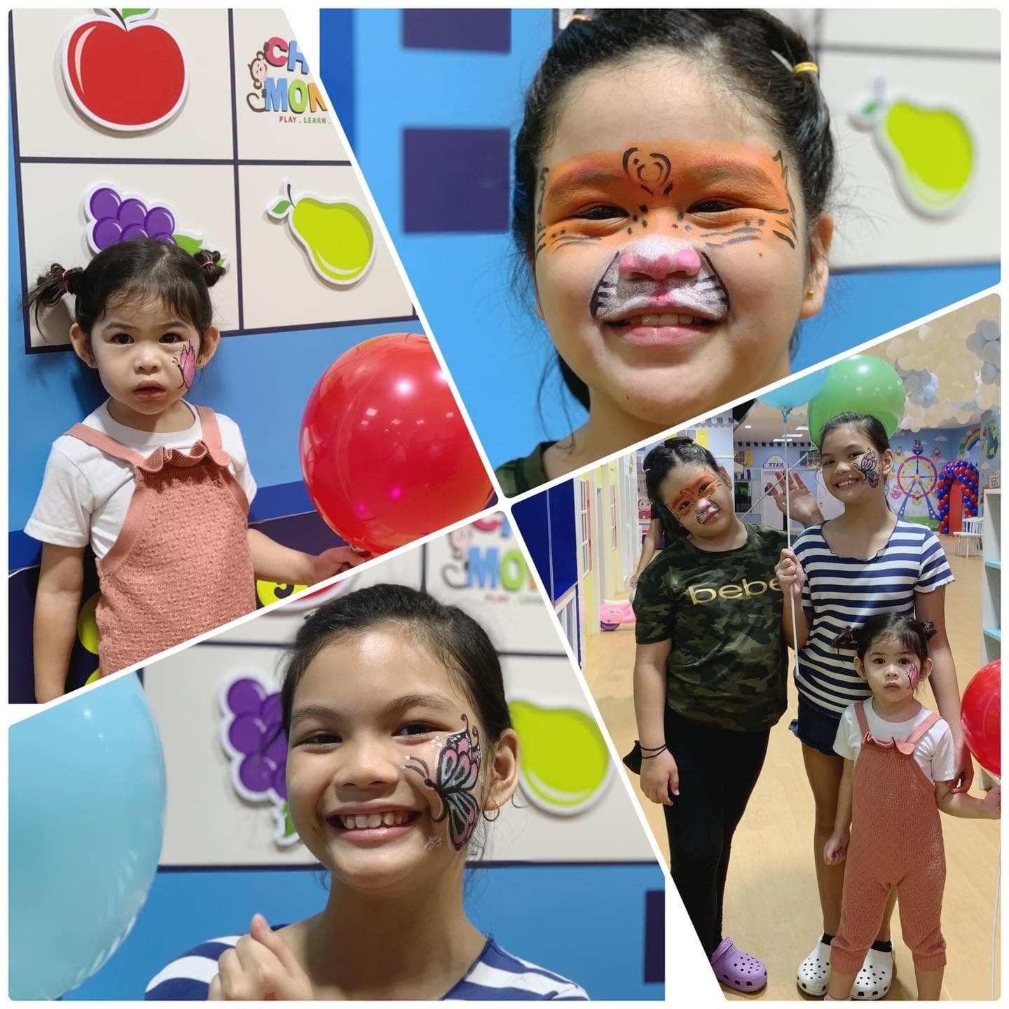 Children with face paint and balloons at the Arts & Crafts Garden