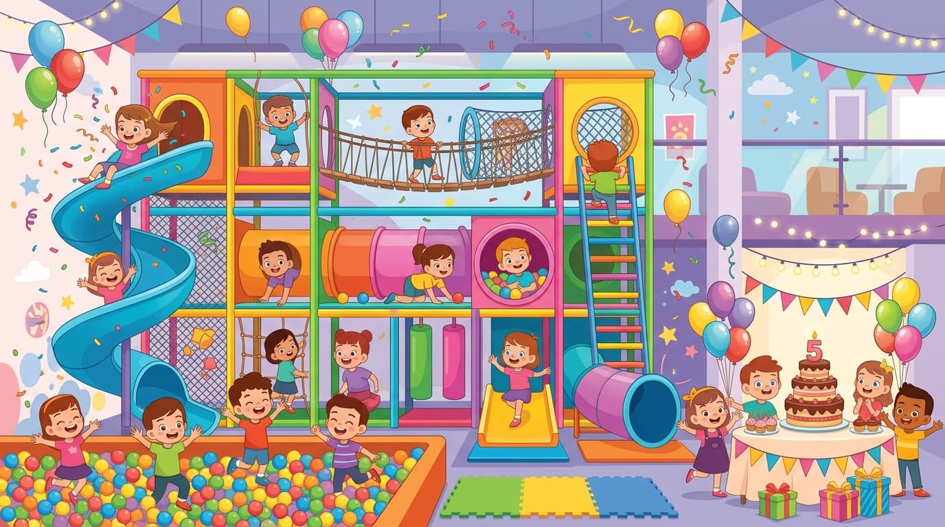 Kids on the indoor play structure