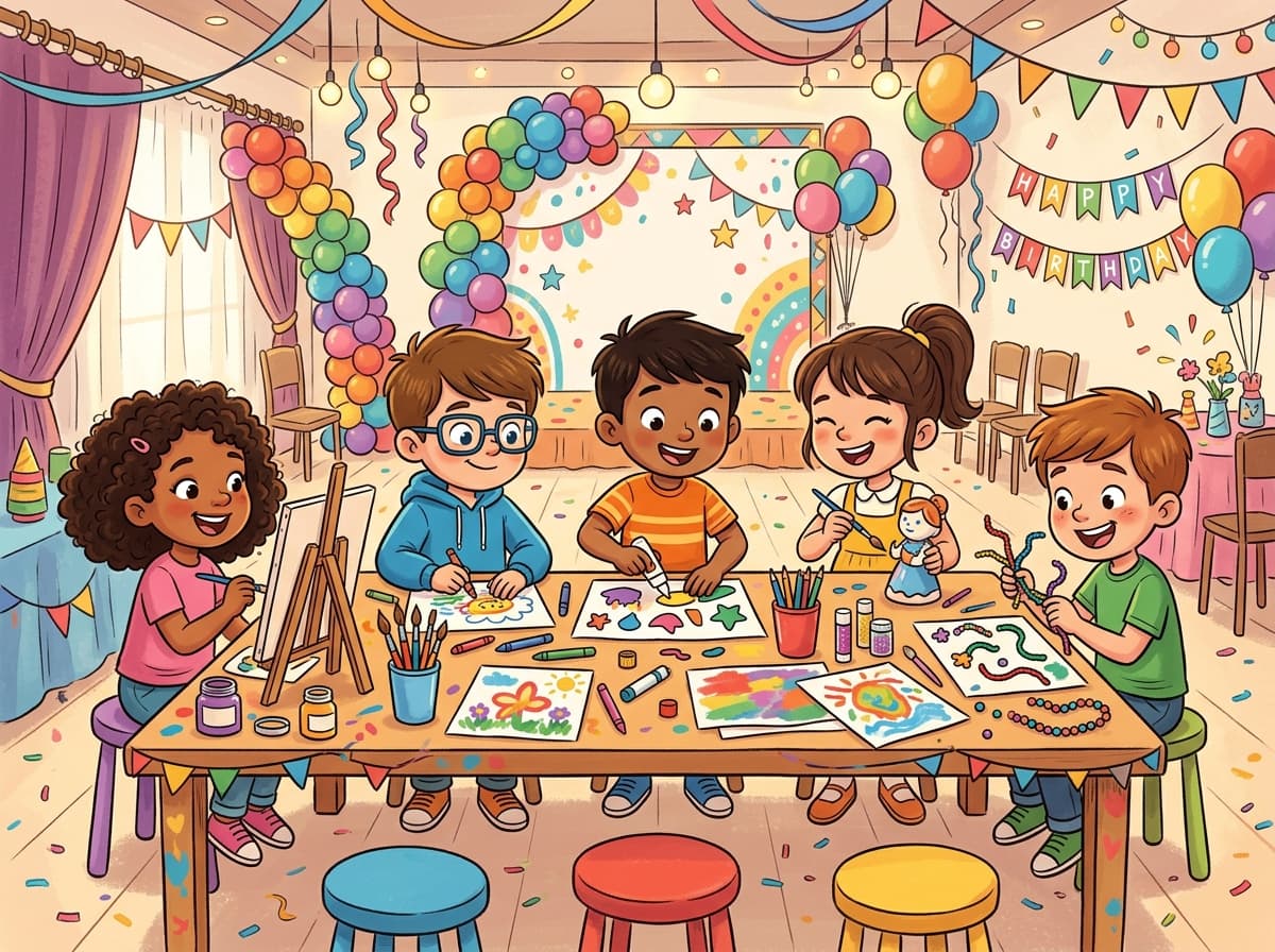 Children painting at the craft table