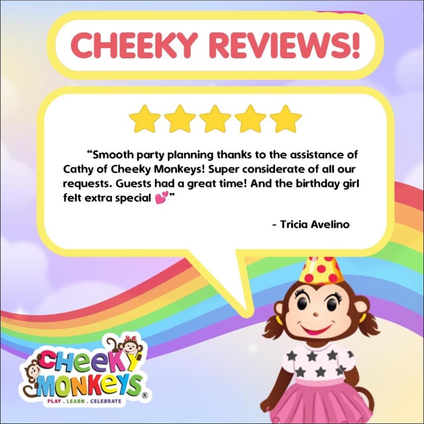 Cheeky Reviews card: a five-star review from Tricia Avelino