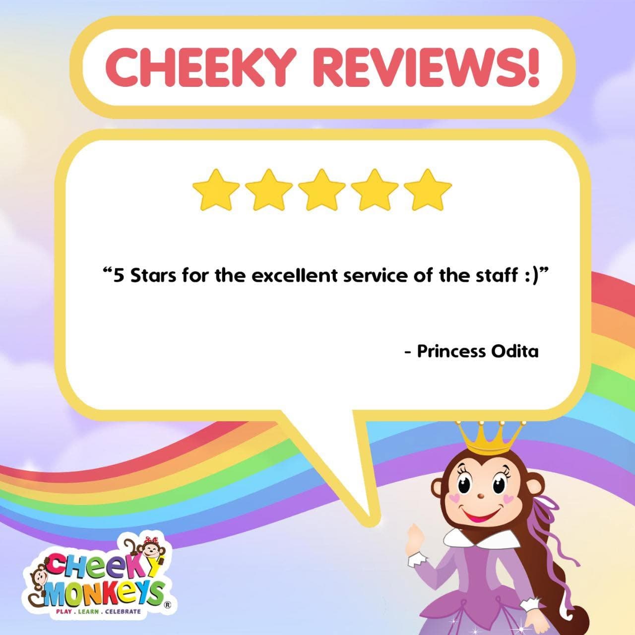 Cheeky Reviews card: a five-star review from Princess Odita