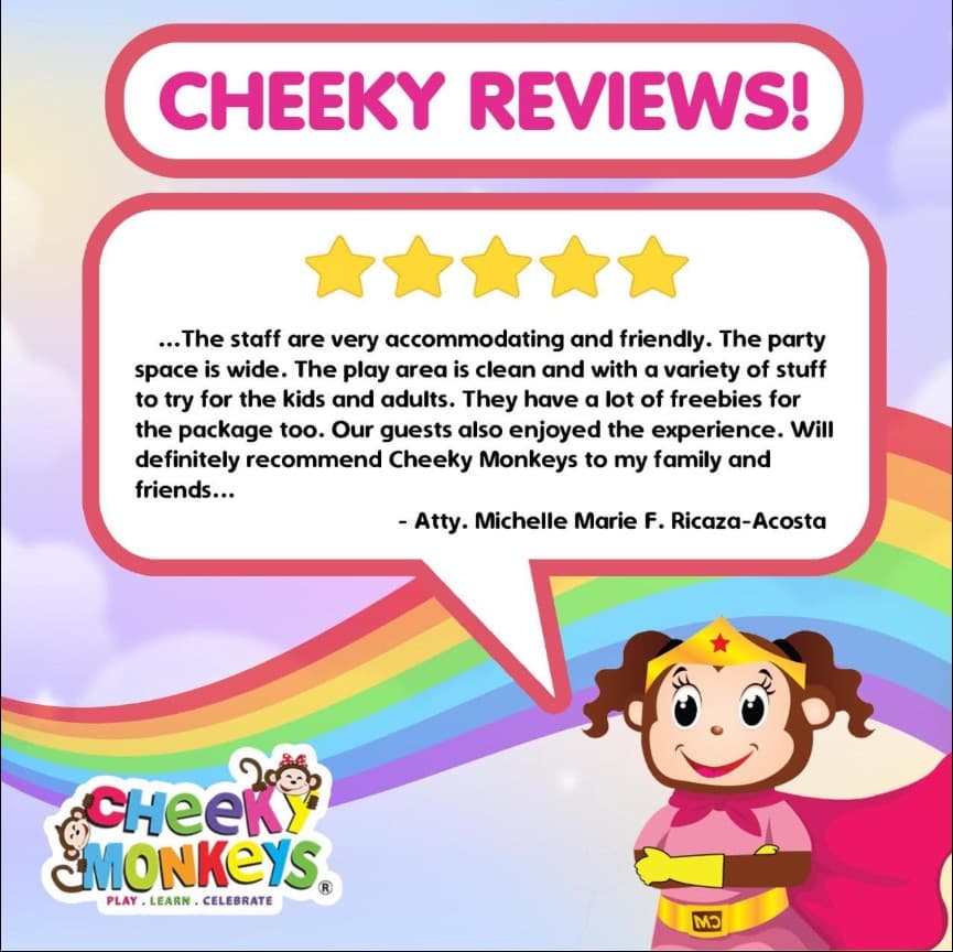 Cheeky Reviews card: a five-star review from Atty. Michelle Marie F. Ricaza-Acosta