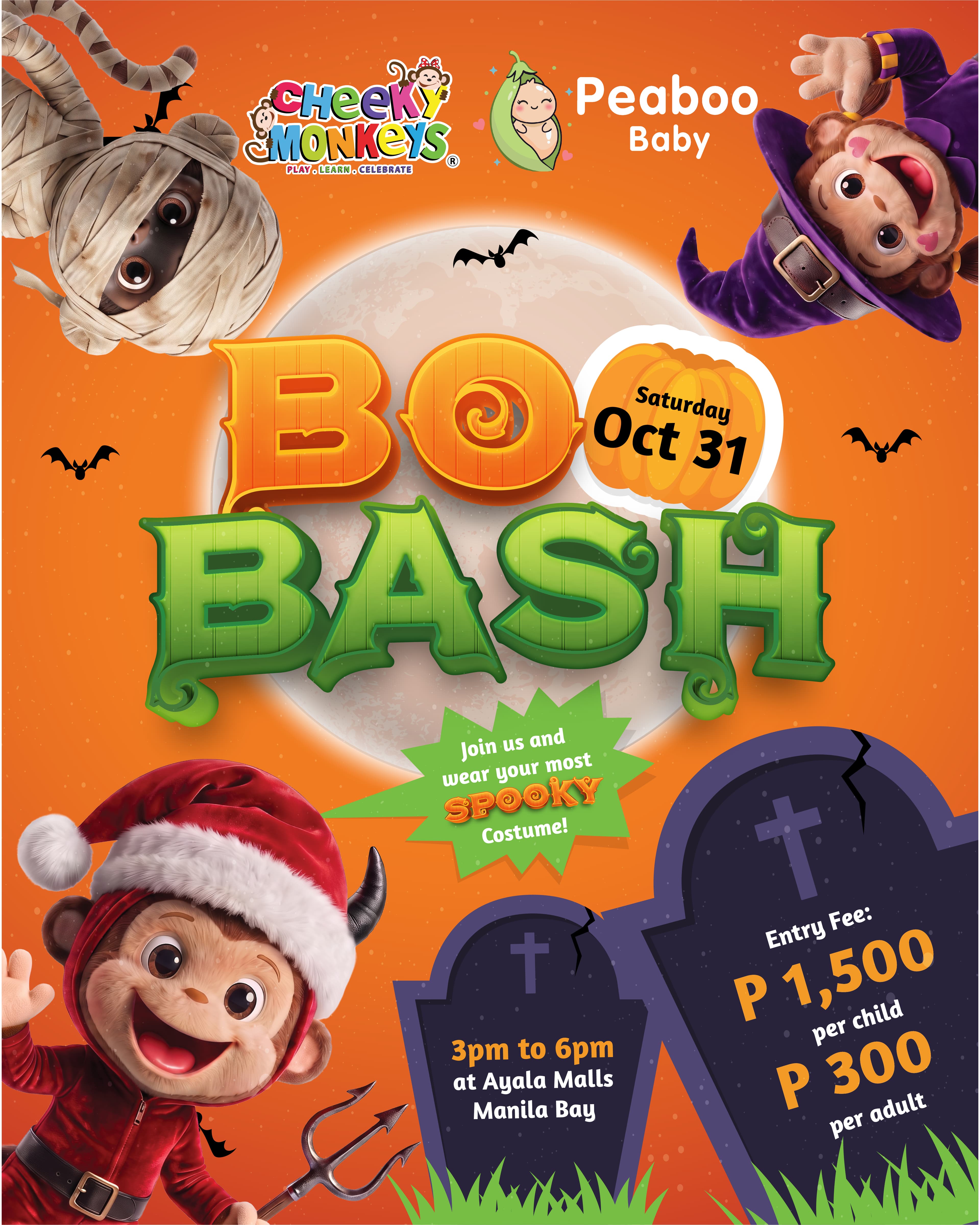 Boo Bash Halloween party poster — Saturday 31 October, 3 to 6 PM at Ayala Malls Manila Bay