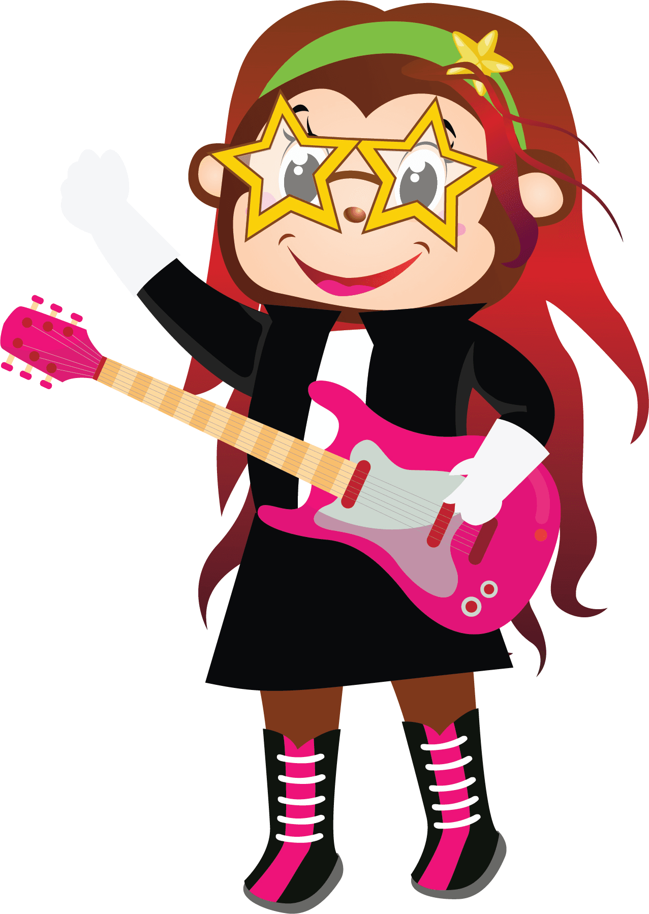 A Cheeky Monkeys character playing a pink electric guitar