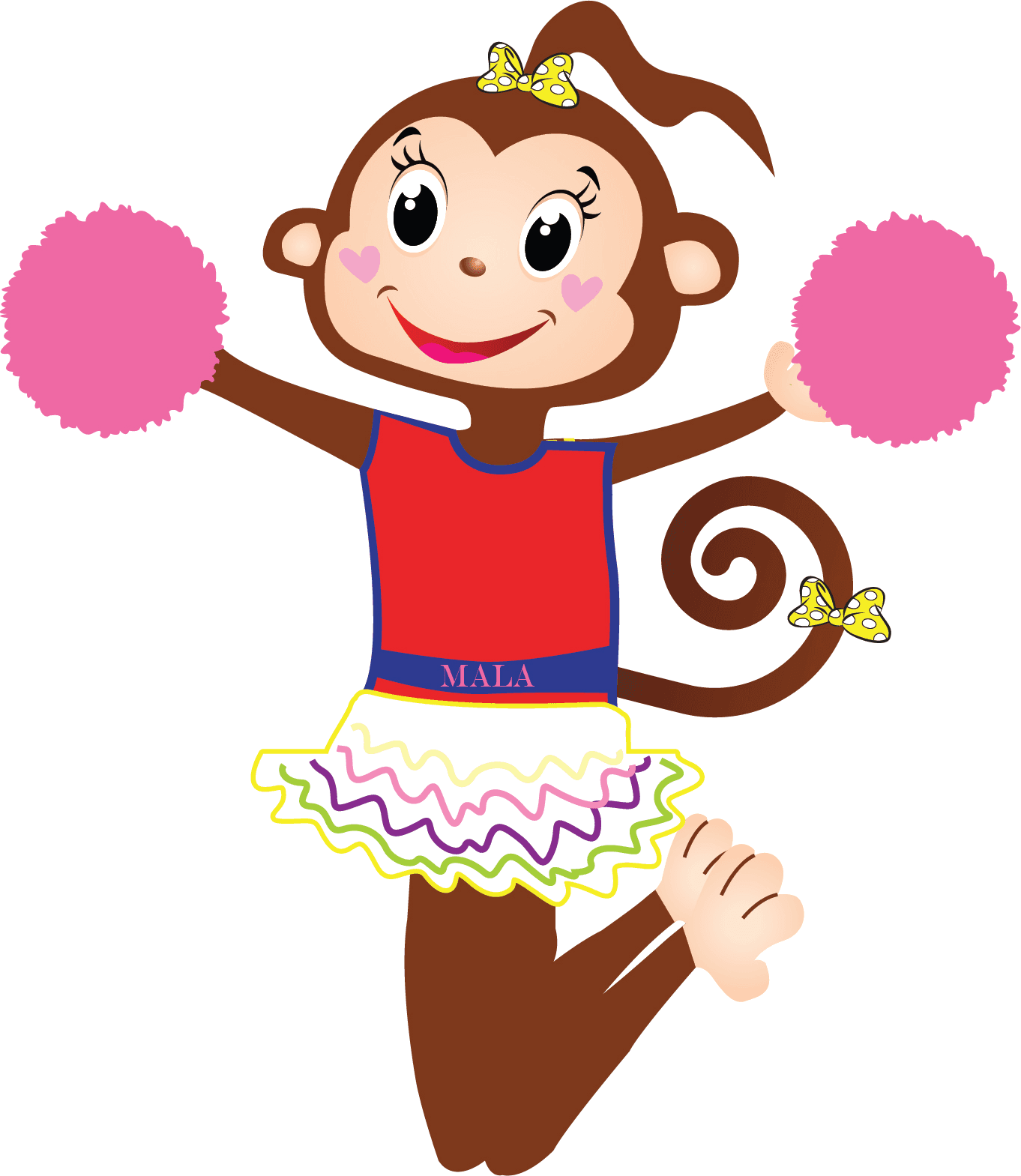 A Cheeky Monkeys cheerleader character with pom-poms