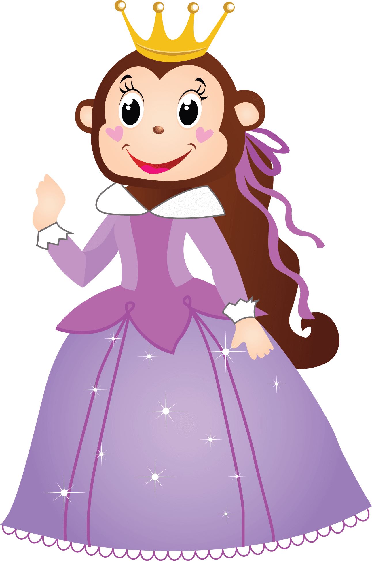A Cheeky Monkeys princess character in a sparkly purple gown