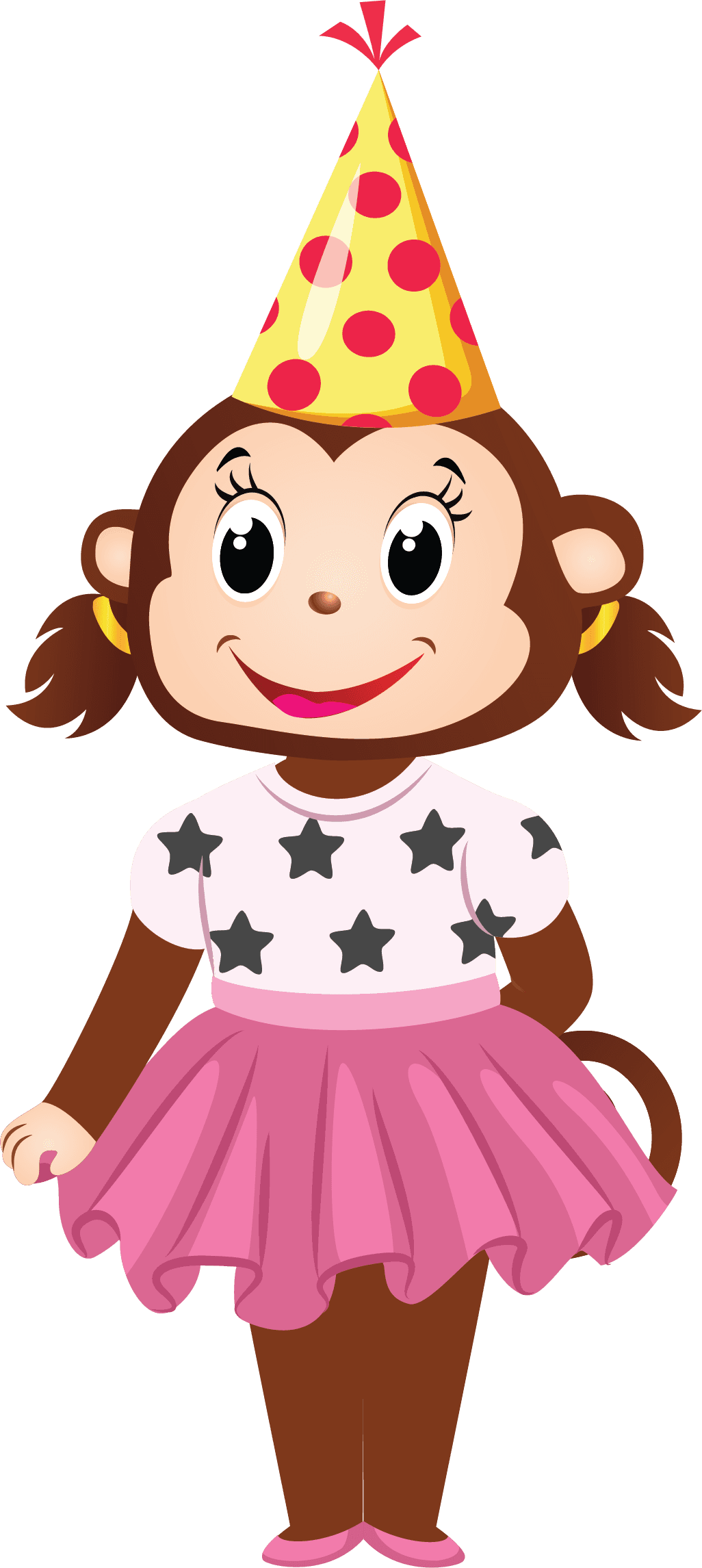 Lala, a Cheeky Monkeys character in a party hat and a pink tutu