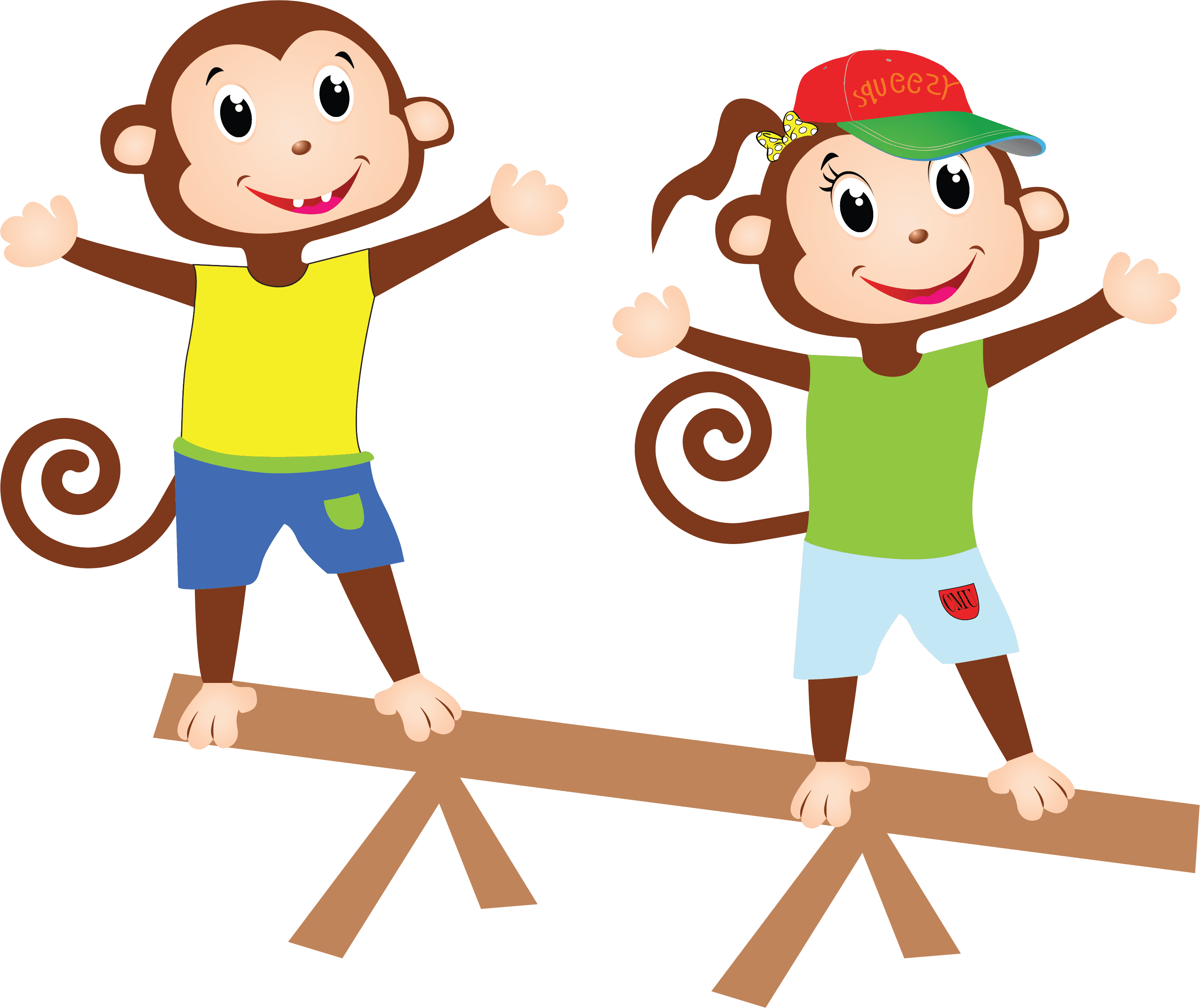 Two Cheeky Monkeys characters balancing on a see-saw